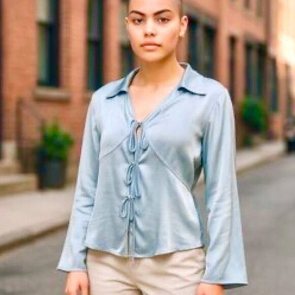 Long Sleeve Satin Tie Blouse - a new day - Picture 2 of 2